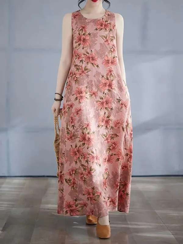 sleeveless oversized cotton vintage floral new in dresses for women casual loose long summer dress elegant clothing 2025