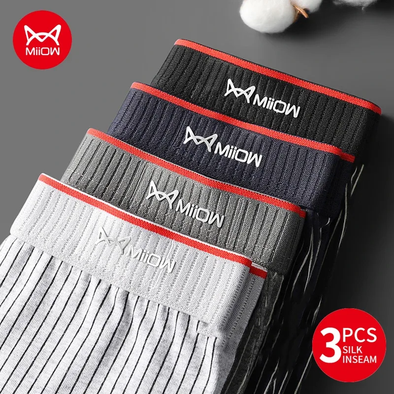 MiiOW 3Pcs Cotton Men's Boxer Underwear AAA Antibacterial Man Boxershorts Seamless Striped Men Underpants Boxer Male Boxer Short — image 2