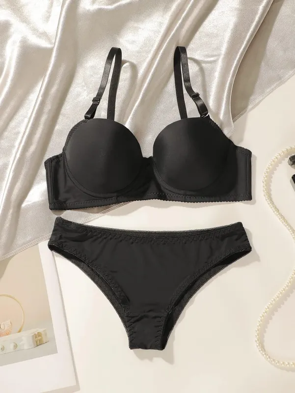 New Hot Selling Solid Color Daily 2-piece Set with Steel Rim push up Bra for Women Underwear Set J2611 — image 8