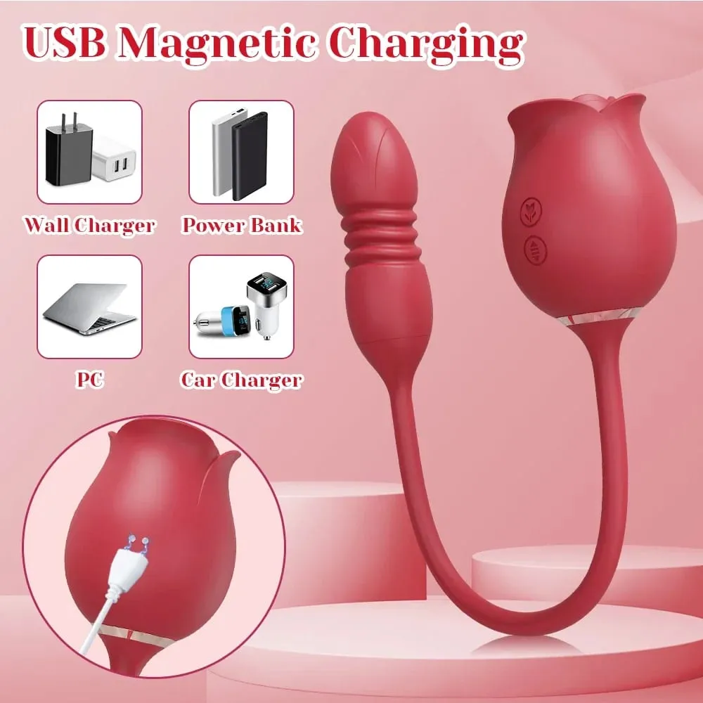 Vibratore per succhiare la rosa per le donne Stimolatore del clitoride del clitoride Punto G Spinta Dildo Vibrante Masturbatore femminile Massaggio Giocattolo del sesso per adulti — image 3