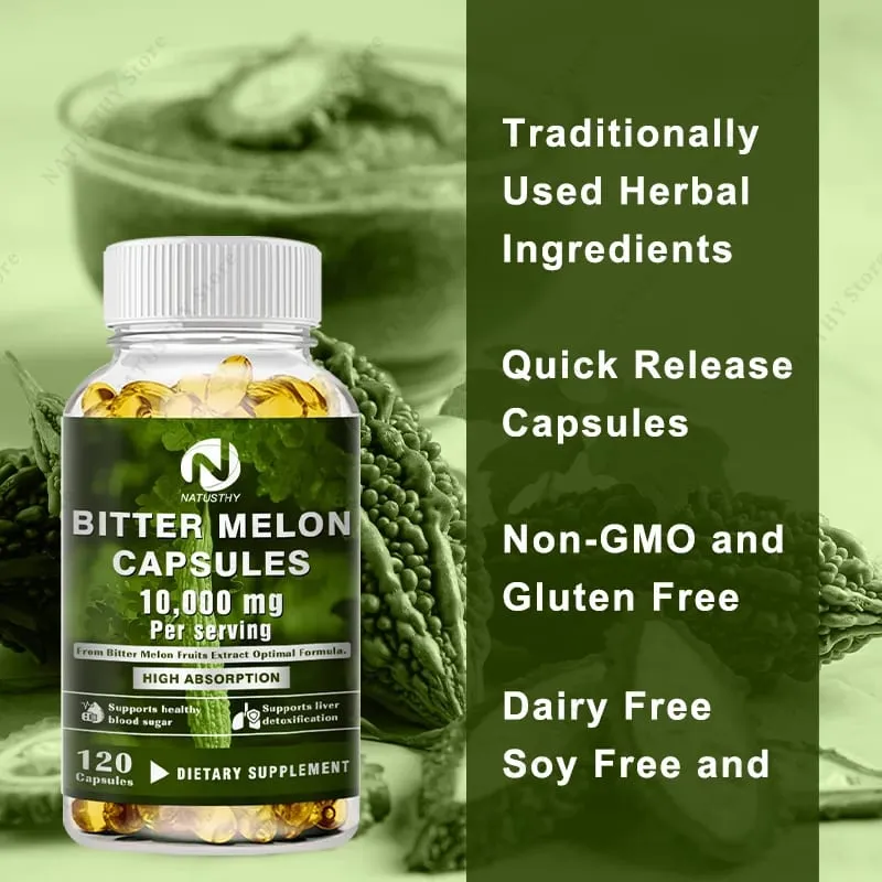 [25:1 Potent Extract] Bitter Melon Capsules – 120 Veggie Caps (10 000mg Equivalent) | Blood Sugar Support Gluten-Free Non-GMO