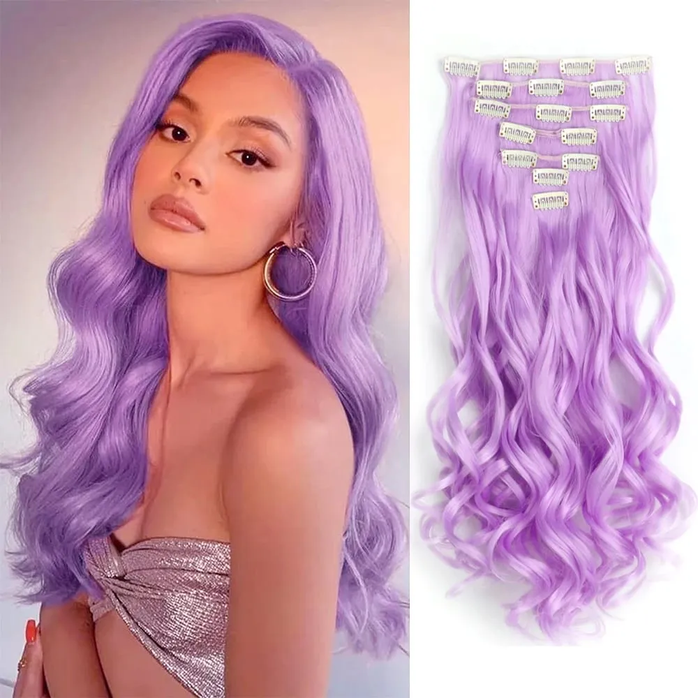 Clip In Hair Extensions 7PCS Full Head 22 Inch Long Curly Wavy Synthetic Hair Pieces Natural Wavy For Women Girls Hair — image 21