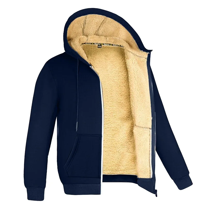 Men Winter Lambswool Zipper Hoodies Cotton Jacket Men's Thicker Plus Size Warm Jacket Top Fleece Black Coats Male Jackets — image 2
