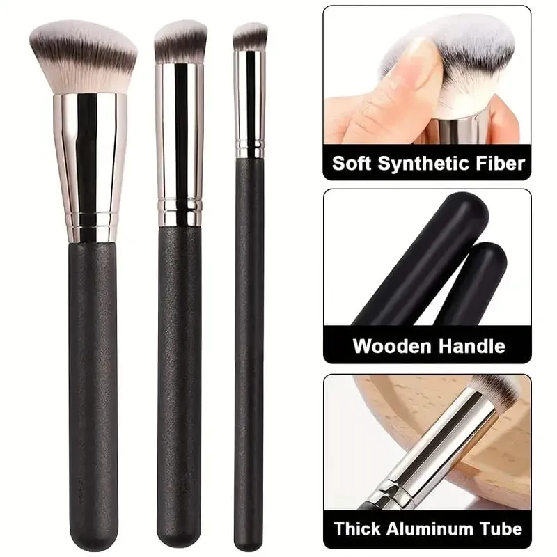 3-piece foundation brush set includes brushes suitable for liquid foundation and professional Kabuki foundation brushes which c