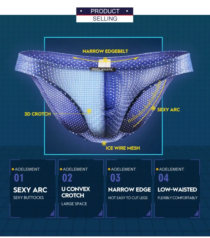 2PCS Tight ice silk transparent briefs men's small briefs mesh eyes youth bottoms breathable — image 2