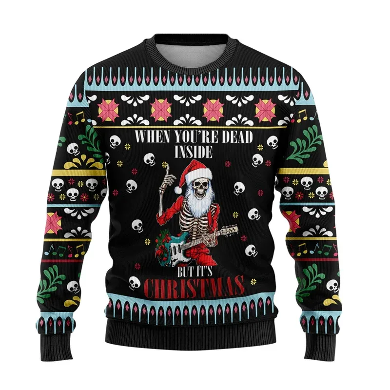 Suéter feio de Natal com estampa 3D de animal fofo para homens e mulheres roupas engraçadas com design de caveira moletom gráfico casual gola redonda — image 11