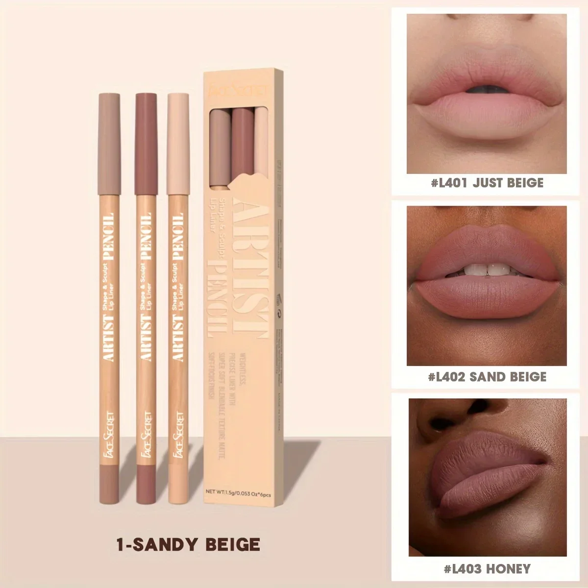 Face Secret 3pcs Set Nude Lip Liner Natural Matte Long-Lasting Waterproof High Pigmented Hook Line Lip Pencil Makeup — image 4