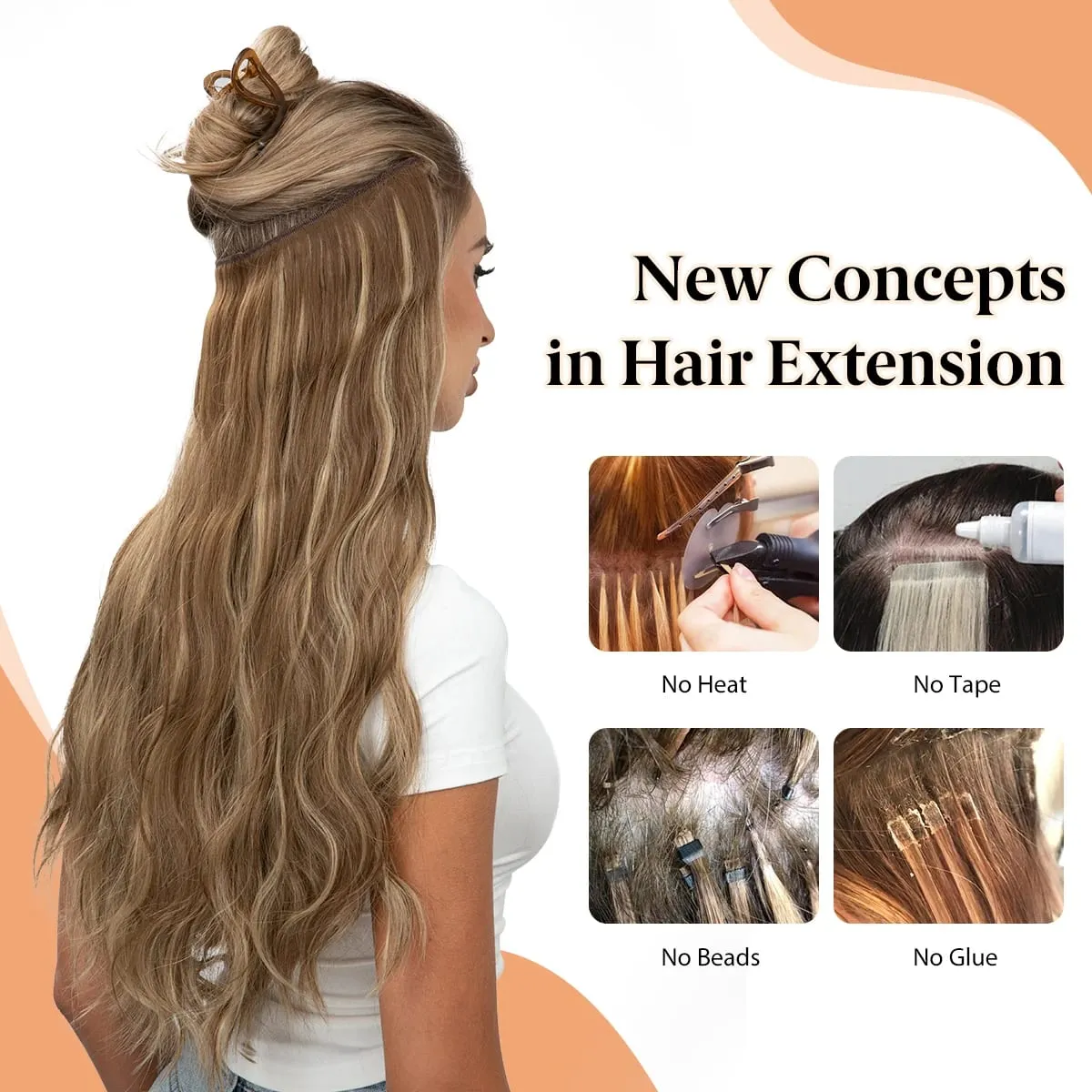 Synthetic Wave Invisible Clip in Hair Extensions Fish Line Ombre One Piece Natural Hairpiece Fake Blonde Hair Piece — image 5