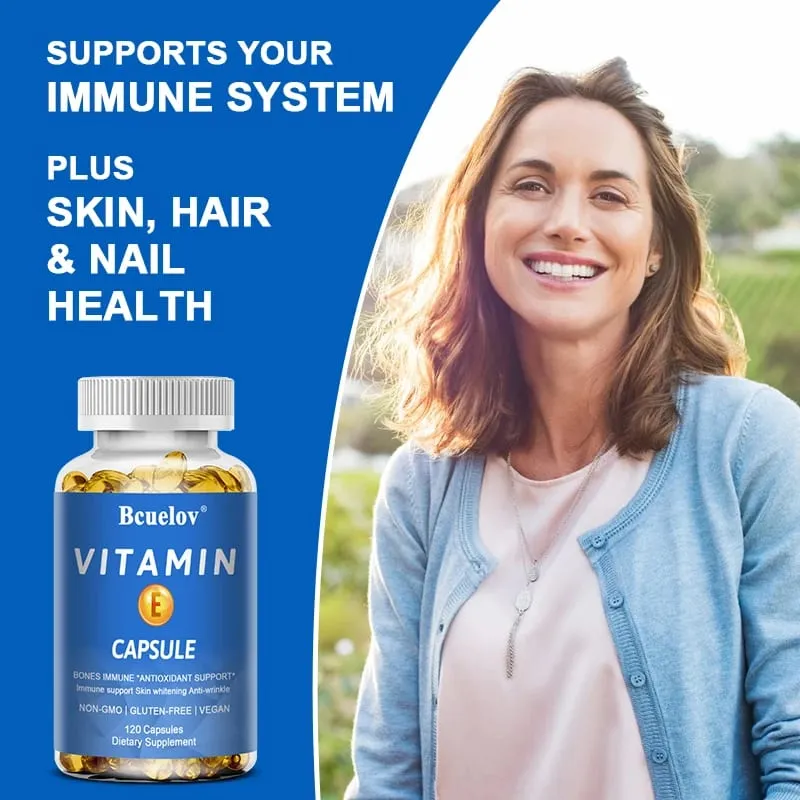 Bcuelov Vitamin E Softgels Antioxidant Supplements Easily Absorbed - Supports Skin Heart & Immune Health Capsules Non-GMO