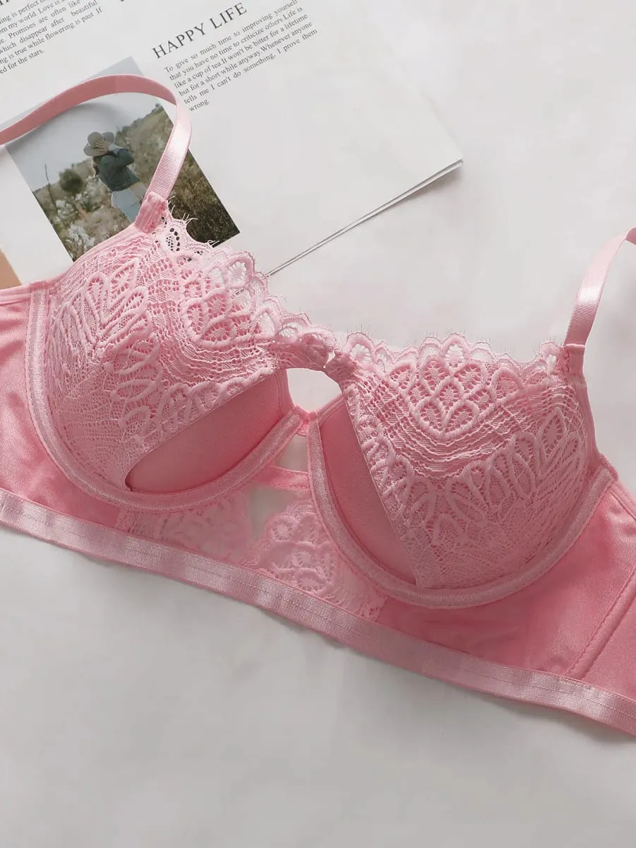Damen-Set aus elegantem Spitzen-BH und Höschen mit Vorderausschnitt, unterstützender Büstenhalter, romantische Schlafunterwäsche 202305 — image 3