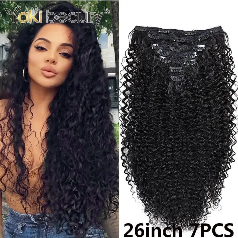 Synthetic Kinky Curly Clip-in Hair Extensions 26'' Super Long Water Wave Clip In Hair 160-200grams 4 Pcs Full Head Hair Pieces — image 10
