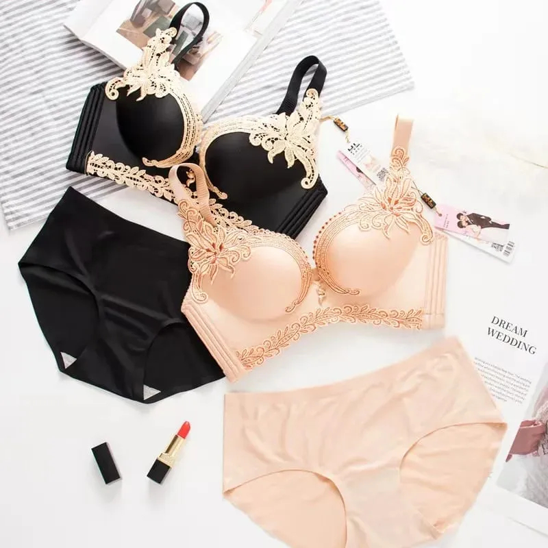 Adjustable Embroider Lace Lingerie Non-underwire Bra Small Breasts Gathering Prevent Sagging Comfortable Bra — image 4