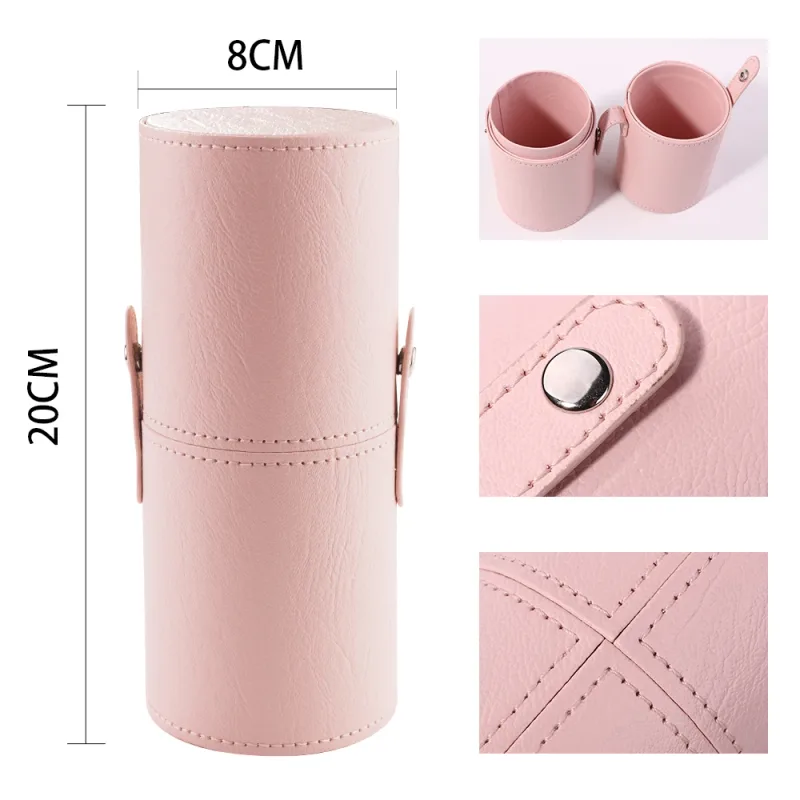 Makeup Brush Cylinder Brushes Storage Holder Organizer Travel Case for Cosmetic Tools PU Leather Big 1pcs — image 5