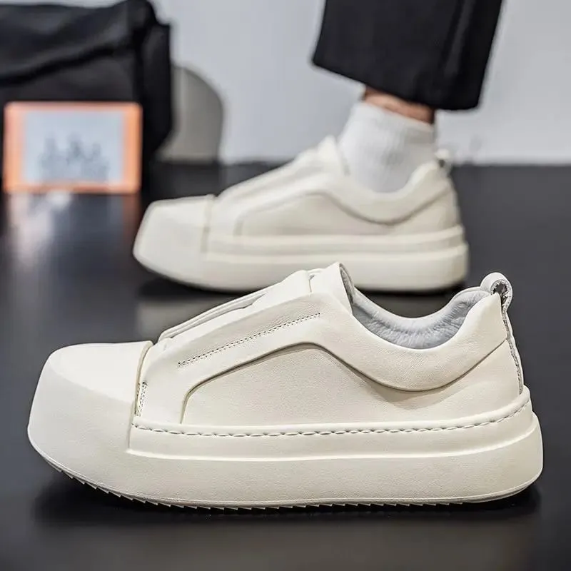 Retro สีน้ำตาล PU รองเท้าหนังผู้ชายน้ำหนักเบาแพลตฟอร์มยืดหยุ่นรองเท้าผ้าใบลำลองแฟชั่น Street เดินรองเท้าคุณภาพสูง