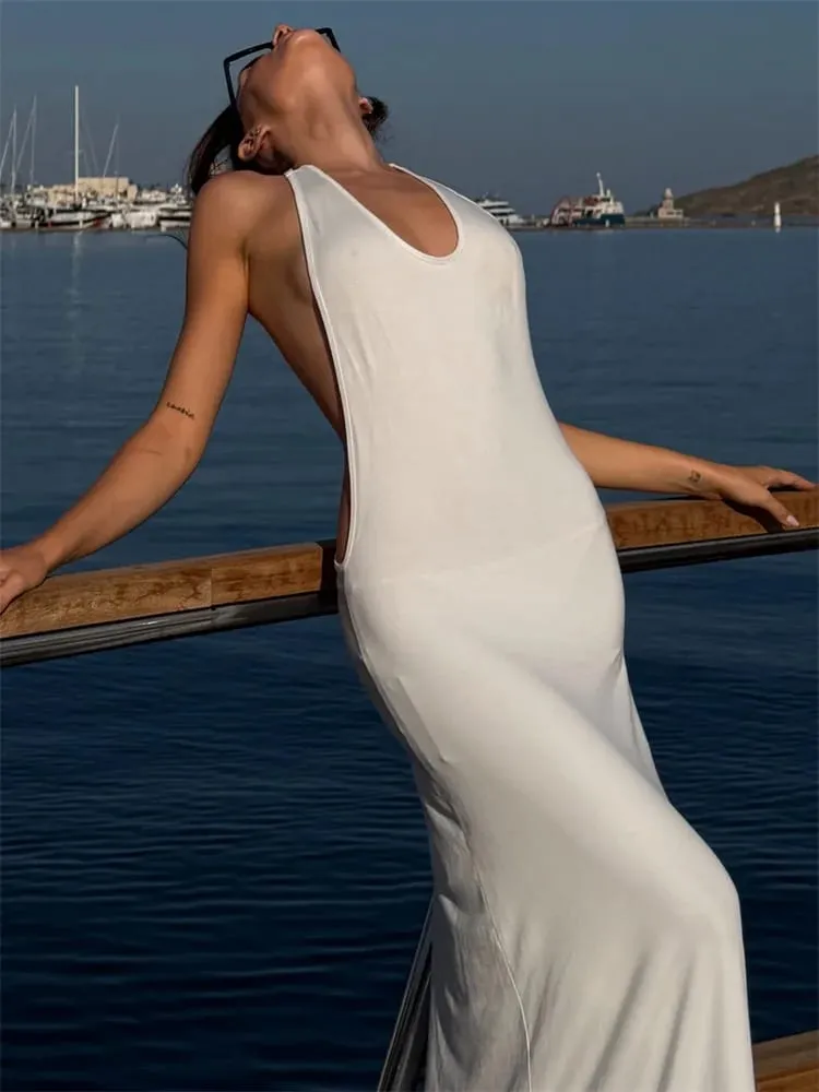 Tossy Damen Neckholder, rückenfrei, figurbetont, Maxikleid, offener Rücken, Spaghettiträger, Goldring, Abendparty, Sommerkleid, Strand, langes Kleid — image 7