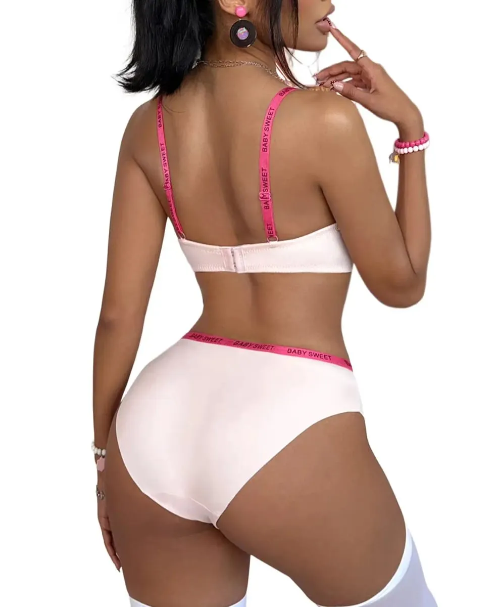 Ensemble de sous-vêtements pour femmes, couleur unie, sans couture, garniture en lettres, soutien-gorge Push Up, soutien-gorge confortable à armatures, ensemble de Lingerie décontracté pour tous les jours — image 4