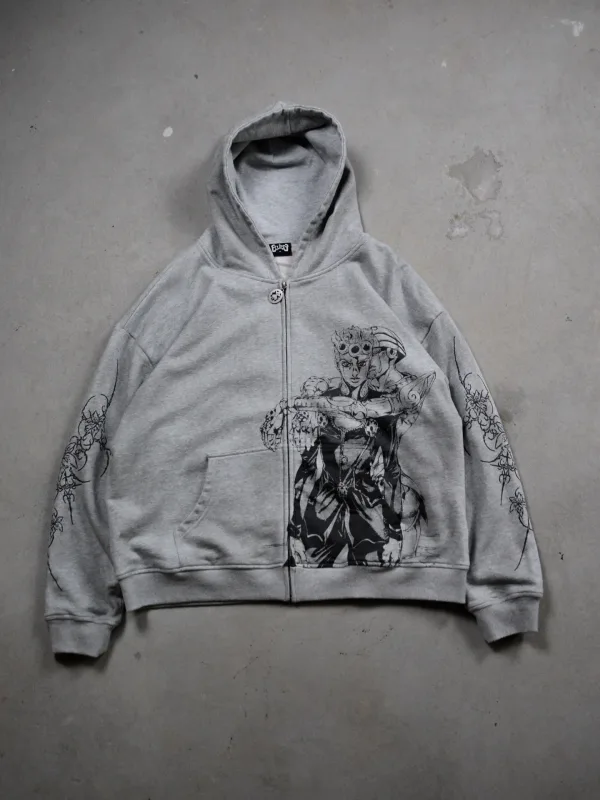 Harajuku ผจญภัย Jojo Bizarre Zip Up Hoodies ขนาดใหญ่บุรุษสตรี Zipper Hoodie Hip Hop คู่ Y2k Street เสื้อกันหนาว