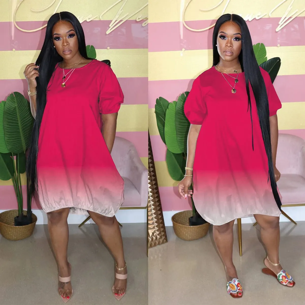2024 European and American Cross-border New Product Oversized Women's Clothing New Casual Gradient Dress