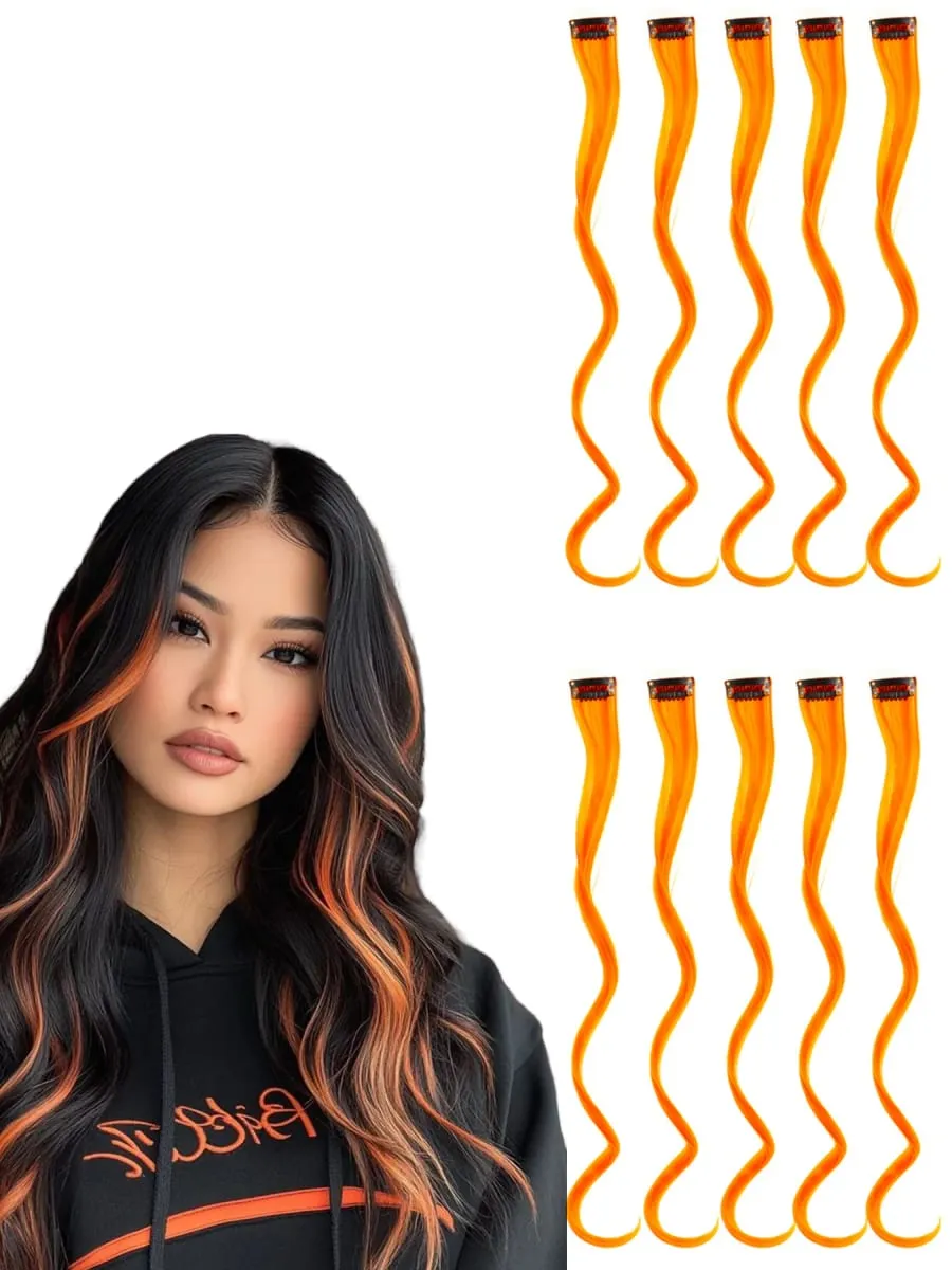 Clip coloré dans les Extensions de cheveux 10PS Extension colorée ondulée bouclée pour filles femmes points forts de fête pince synthétique dans le postiche