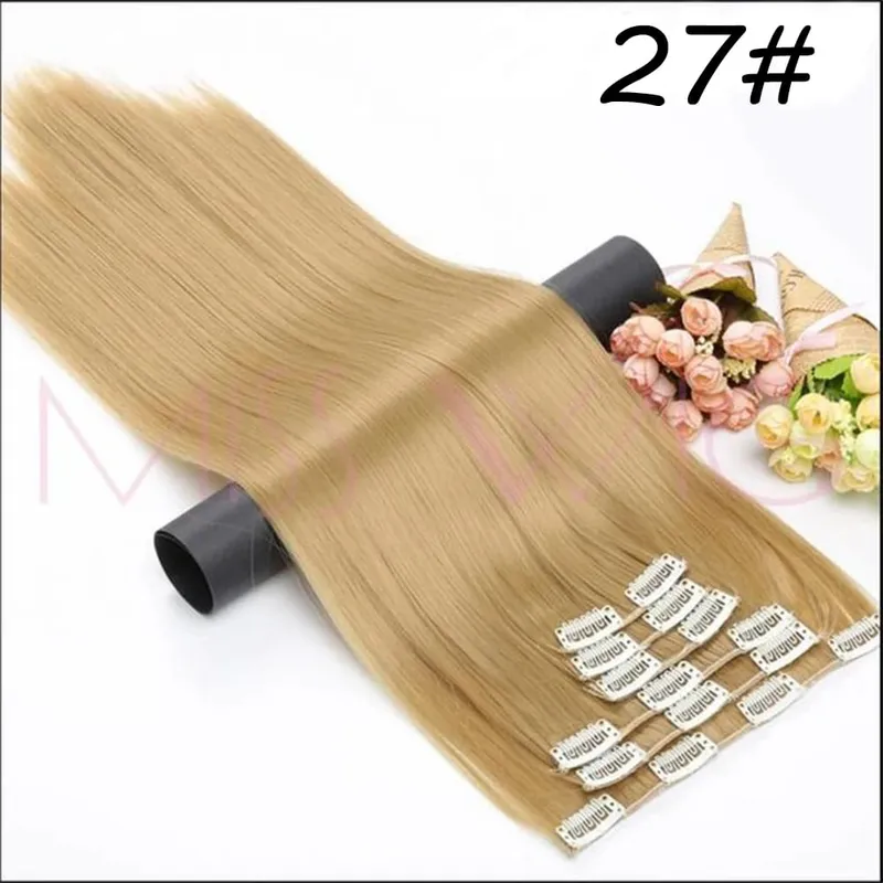 Synthetic 16 Clips In Hair Extension Long Straight Hair Fake False Hairpiece Clip In Hair Extension — image 29