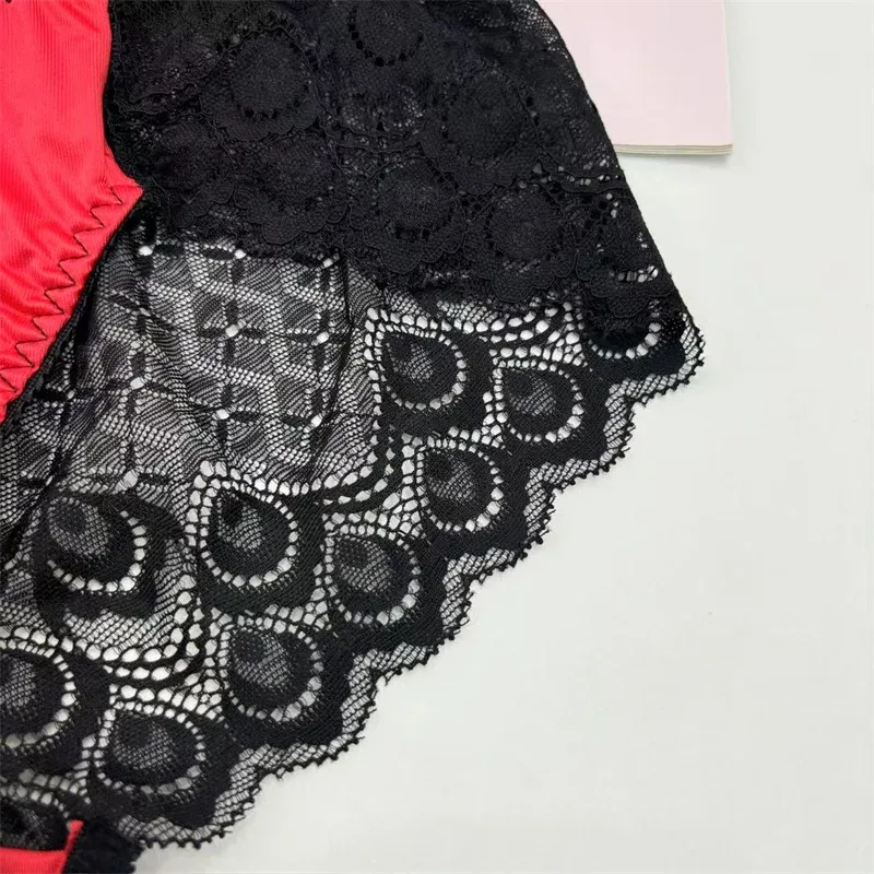 Sexy men underwear elasticity smooth underpants Transparent, breathable, Red lace Men's Briefs — image 4