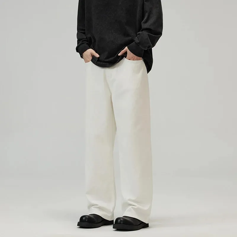 100% Cotton Men's Baggy Straight Jeans Comfortable Soft Casual Pants Fashion Korean White Brown Denim Trousers Male Clothing — image 4
