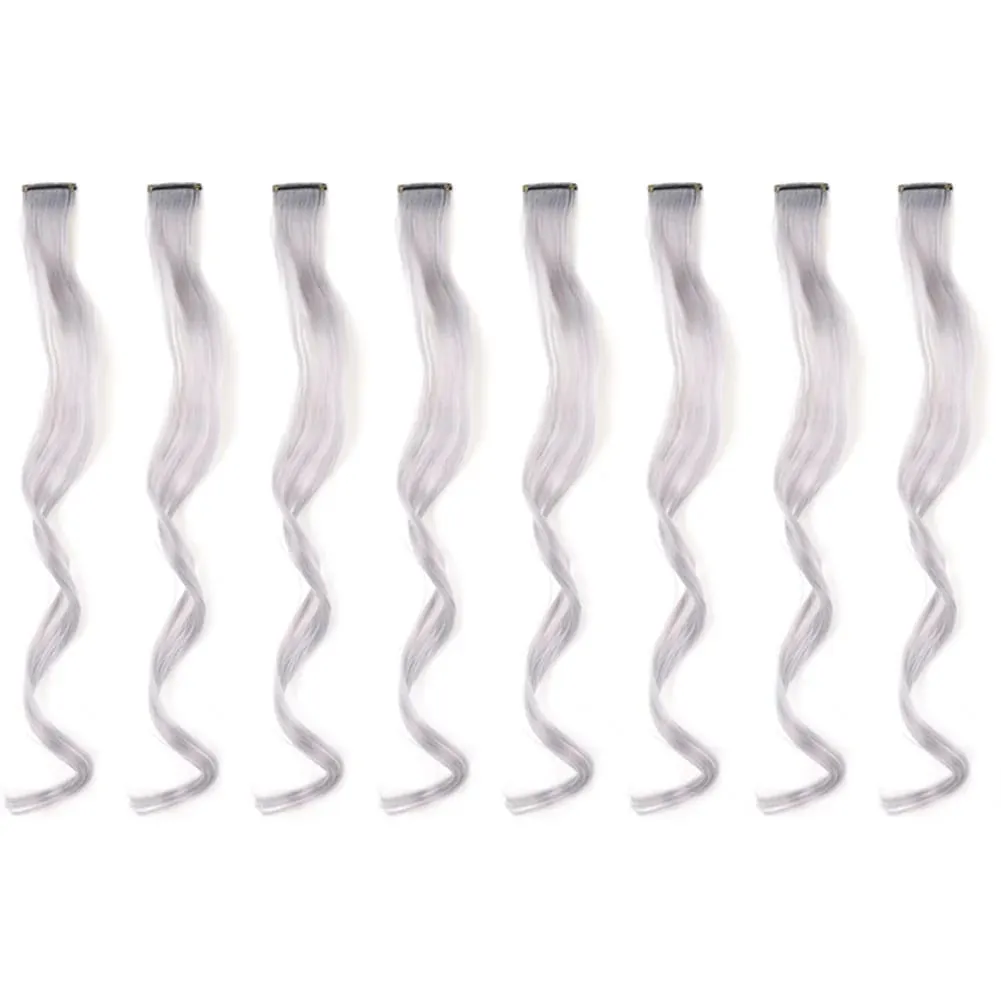 20 Inch Colourful Curly Wavy Party Highlights Clip in Synthetic Hairpieces 8 Pack Curly Colored Hair Extensions for Women