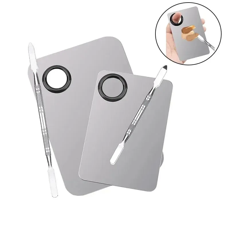 Makeup Mixing Palette Foundation Lipstick Eye Shadow Stainless Steel Mixer Palette with Spatula Mixing Stick Beauty Tools Nail-A — image 1
