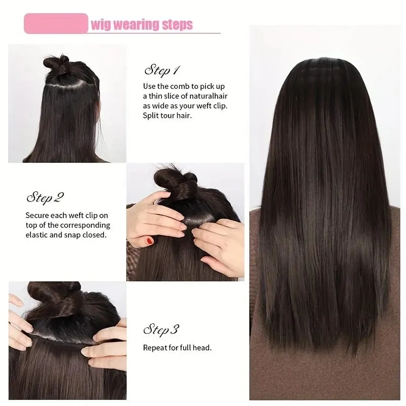 Synthetic Long Straight Hair Extensions with Clip In One Piece Perfect for Women's Hair Accessories Hair Clips Hair Accessories — image 4