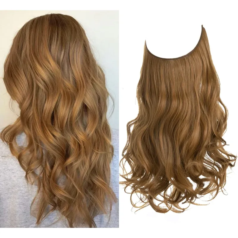 Synthetic No Clip Wave Hair Extensions Ombre Natural Blonde One Piece False Hairpiece Fish Line Fake Hair Piece