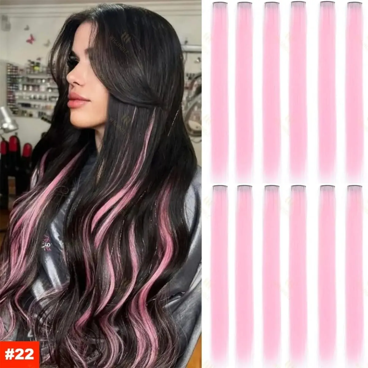 1 5 11 Pcs/lot Clip in Hair Extensions Multi-Colors Highlights Synthetic Hair 22 inch Rainbow Hairpieces for Girls Women Kids — image 11