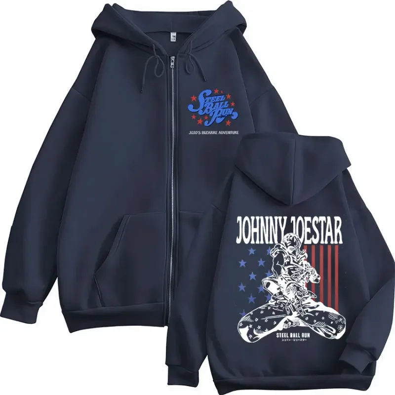 Anime JoJo Bizarre Adventure STEEL BALL RUN Johnny Joestar bluzy z kapturem na zamek mężczyźni kobiety odzież bluza z zamkiem kurtka Streetwear — image 5