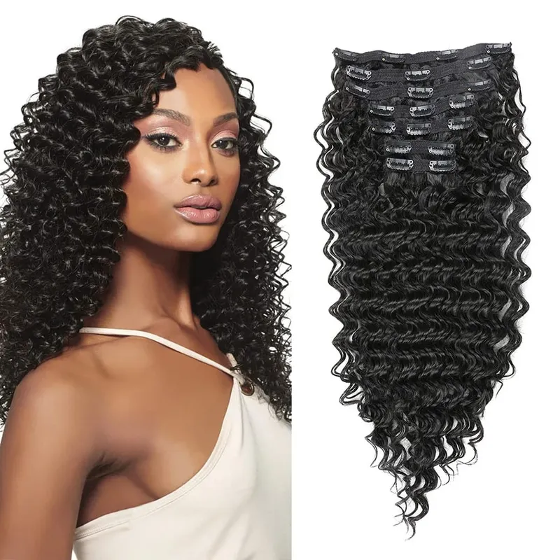 Synthetic Clip In Fitting Extension Full Head Long Kinky Curly Wig Fake False Hair Pieces Clip-on Black Brown Hairpin For Women — image 14