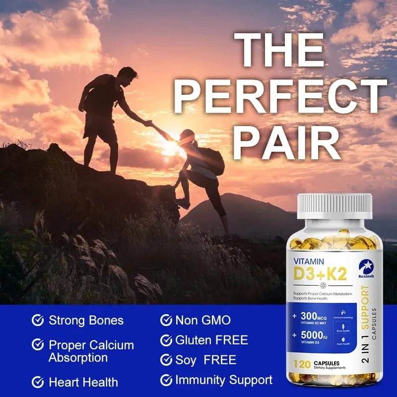 Kexinsh Vitamin D3K2 Capsules 5000iu Vitamin D3 300mcg K2 Support Teeth Bone Heart Health Joint Health — image 3
