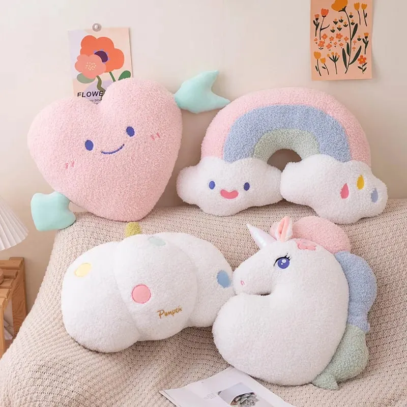 Soft Plush Rainbow Throw Pillow Stuffed Heart Pumpkin Hug Cushion Unicorn Plush Toy Massage Pillow for Girl Bedroom — image 2