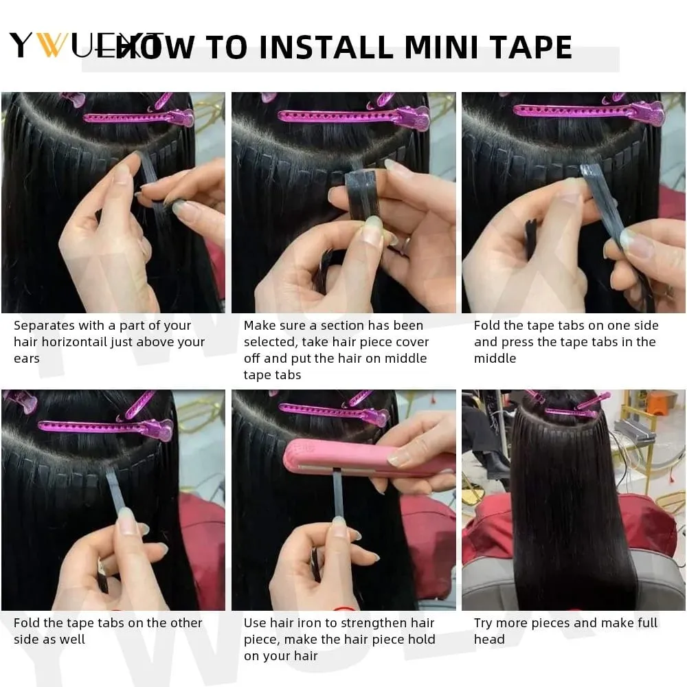 Mini Tape in Human Hair Extensions Straight Natural Black 1B# Machine Made Remy Hair 10pcs/pack Invisible Tape Hair — image 6
