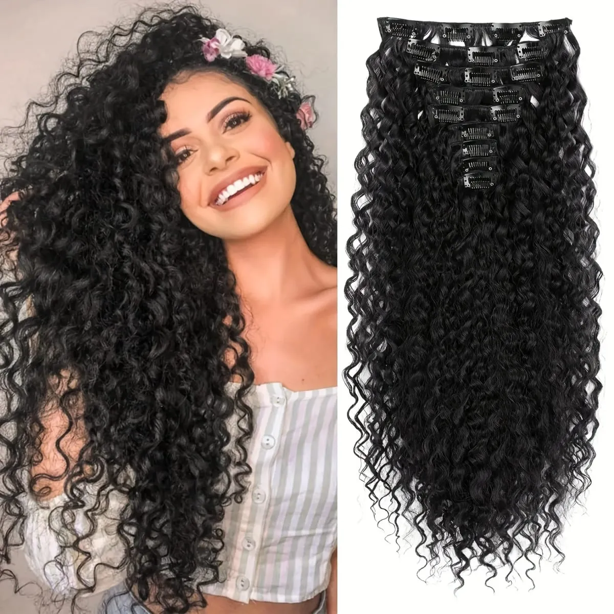 9PCS Excellent Handstitching Clip in Hair Extensions 22 Inch Curly Hair Extension Long Soft Synthetic Hairpieces for Women — image 8