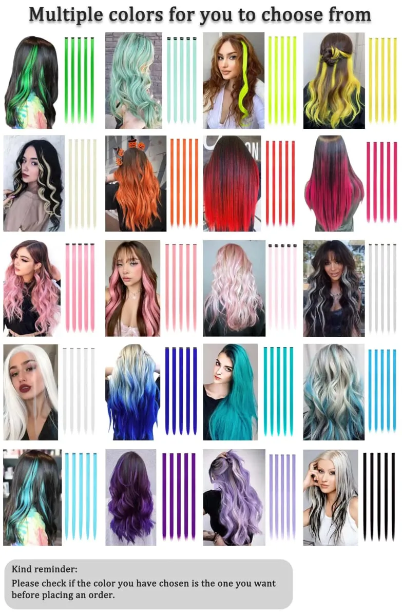 Synthetic 5PCS Colorful Hair Extensions Party Highlights Colorful Clip in Hair Extensions Straight Hairpieces for Women Girls — image 8