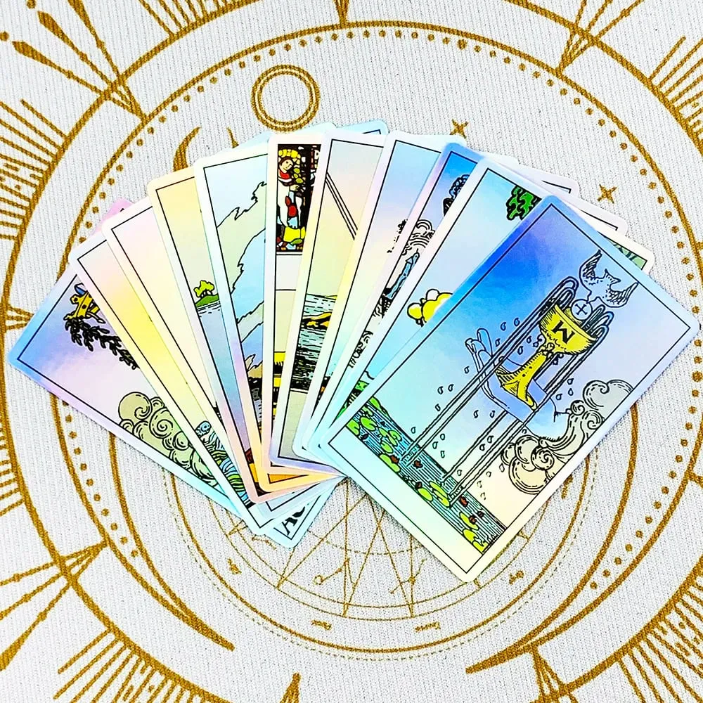 Jeu de Tarot holographique arc-en-ciel classique, 78 pièces, cartes de Tarot irisées avec guide de Divination, carte Oracle pour débutants — image 3