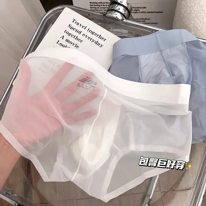 Transparente herren Slips Ultra-dünne Eis Seide Schnell Trocken Höschen Sexy U Ausbuchtung Beutel Mann Unterwäsche Atmungsaktive Unterhose cuecas