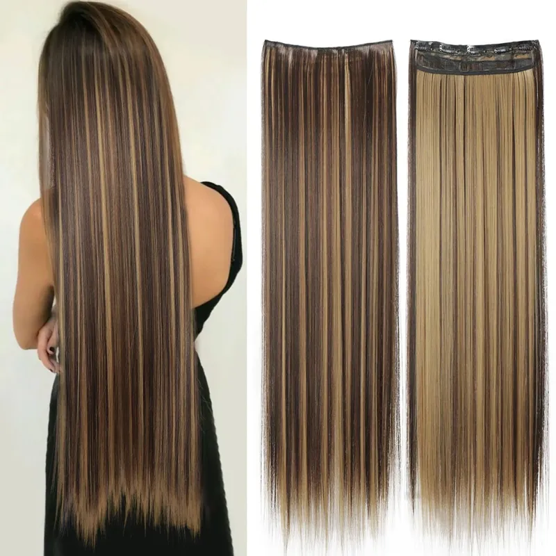 WTB Synthetic 100cm 5 Clip In Hair Extension Heat Resistant Long Straight Black Fake Hairpiece for Women Natural Fake Hair 5 Siz — image 17