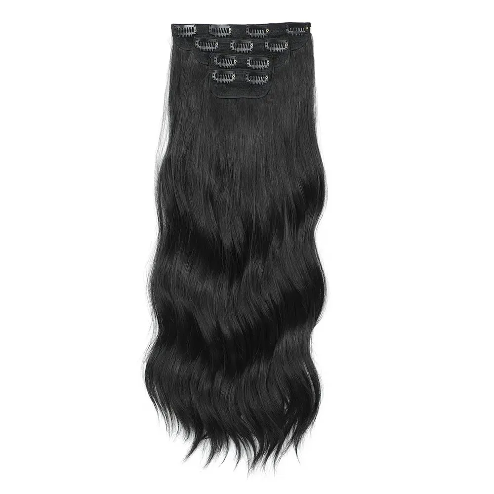 4 pçs/set 11 clipes 22 polegadas 220g ondas de praia clipe em extensões de cabelo loira arenosa champanhe resistente ao calor sintético peruca — image 24