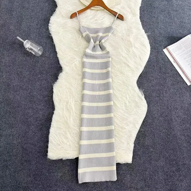 Summer Stripe Elastic Bodycon Strap Kjole 2024 Sexet Strand Solkjole Kvinder Casual Slank Blyant Vestidos Maxi Lang Kjole — image 13