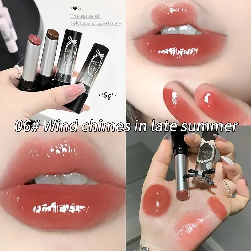 Pink Crystal Mirror Glass Solid Lip Gloss Round Tube Water Light Lipstick Clear Jelly Lip Glaze Nude Brown Moisturizing Lip Tint