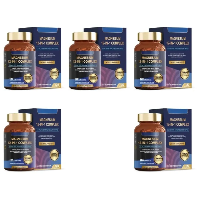 Kapsul Kompleks Magnesium 12-Dalam-1 12 Jenis Magnesium Aktif Penyerapan Tinggi Glisinat Sitrat Bentuk 120 Kapsul — image 12