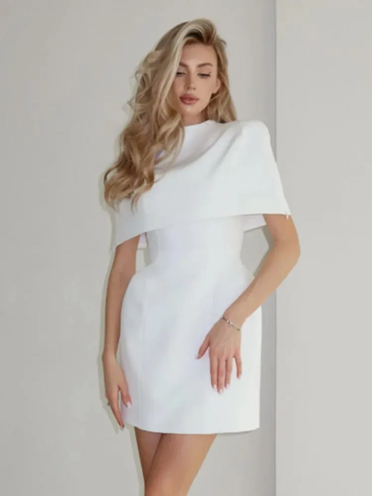 Solidna szalowa sukienka trapezowa damska elegancka wokół szyi wyszczuplająca talia wąska, krótka Mini sukienki 2026 Lady codzienna impreza wieczorowa Vestido