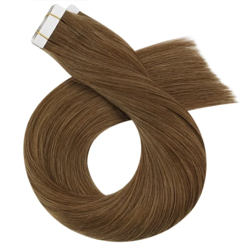 Moresoo Human Hair Extensions Tape in Invisible Balayage Hair Extensions 50G Machine Remy Straight Tape in Natural Straight Hair