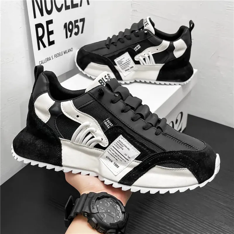 Men Sneakers Spring Summer Retro Casual Shoes Platform Chunky Patchwork Mesh Lace Up Walking Male Running Footwear