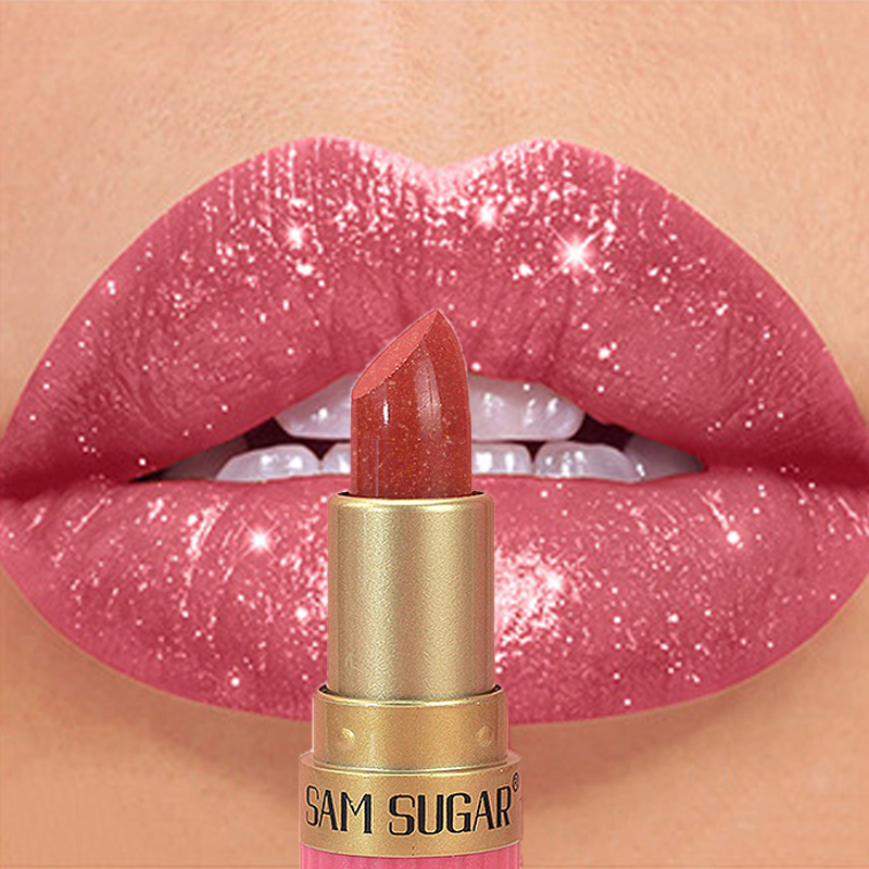 Diamond Pink Lipstick Chocolate Brown Metallic Glitter Lipstick Long-Lasting Waterproof Shimmer Pearl Sparkling Lip Gloss Makeup — image 8