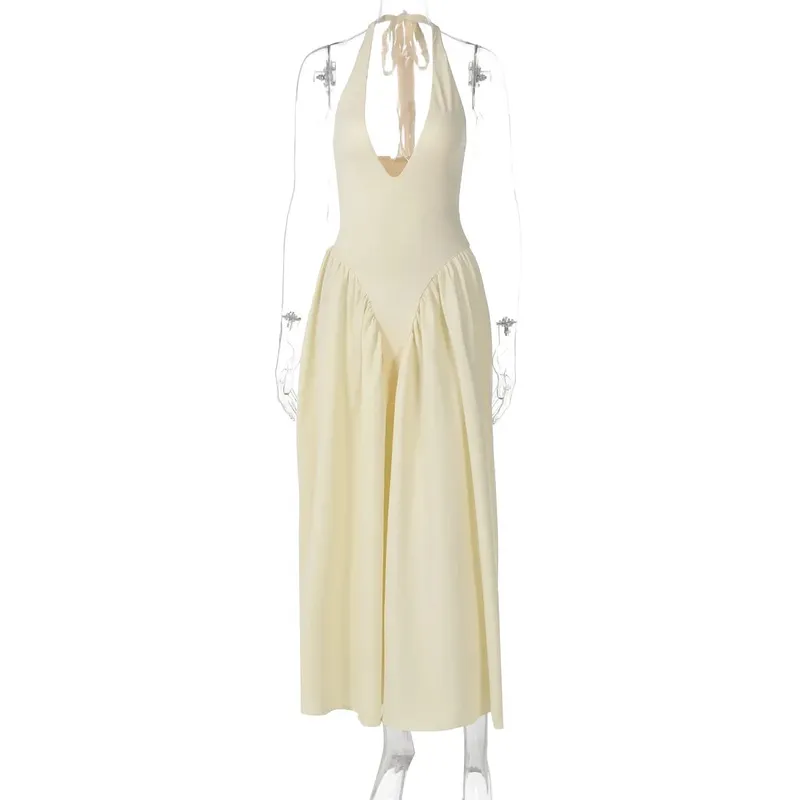 Talenza Backless Deep V Spliced Long Dress Summer Women's Sexy Party Dress Halter New Fashion Slim White Sleeveless Long Dress — image 12
